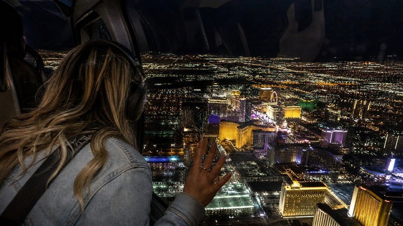 View of the Las Vegas Strip at night from a helicopter night flight